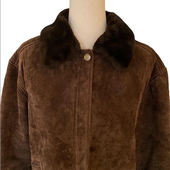Gallery Vintage Brown Suede Faux Fur Lining Collar Jacket - L - Picture 3 of 14